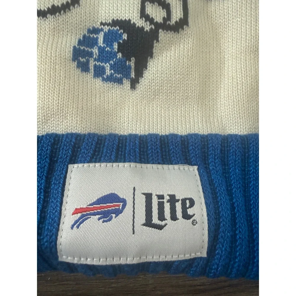 Miller Lite Buffalo Bills Knit Pom Beanie Hat Holiday Hops Blue Red White OSFM